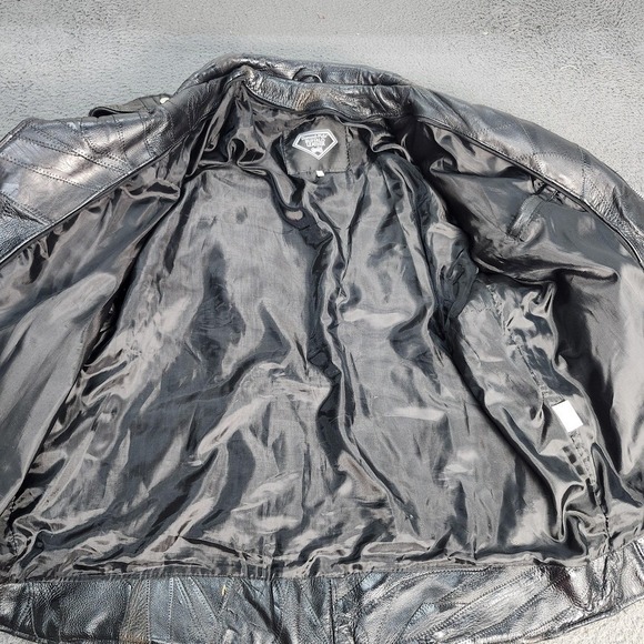 Diamond Plate Jacket Mens XL Black Buffalo Leather Motorcycle Biker Zip Lined - Picture 5 of 12
